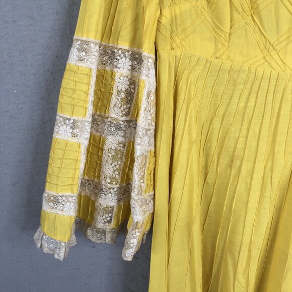 Vintage 1970s Boho Hippy Mexican Wedding Dress Tachi Castillo 14 Yellow Maxi - Picture 8 of 16